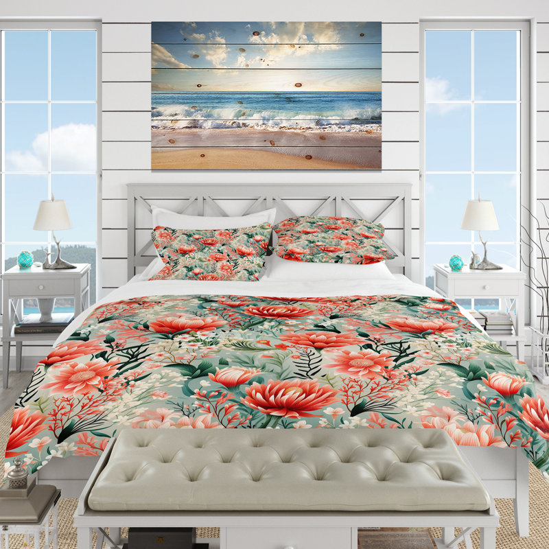Tropical Reef Adventure Pink Pattern - Ensemble de housse de couette tropical