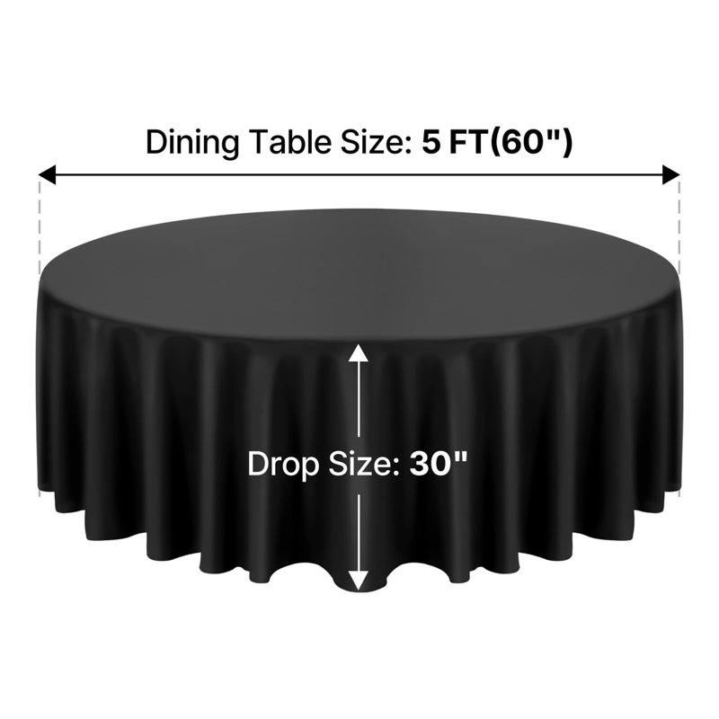 Nappes noires rondes, 120 pouces de diamètre, résistantes aux taches et aux plis, lavables à la machine, couvertures de table en tissu de polyester pour mariage, fête, banquet, événements formels