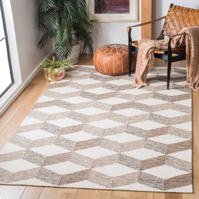 Stalder Flat Weave Wool/Cotton Geometric Rug in Brown