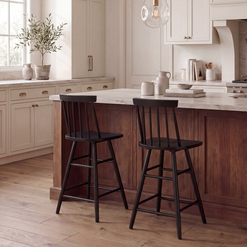Pratt Counter Stool with Solid Wood Frame, Black