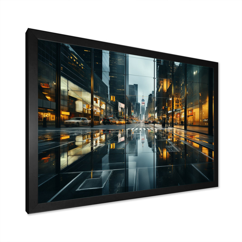 «Skyscrapers Urban Mirage Slate» sur toile, Cadre photo noir, H 12 po x l 20 po x P 1 po