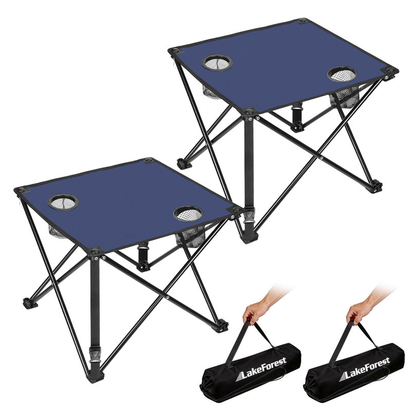 Table de camping pliante bleu marine portable de 47 cm (18,5 pouces) avec 2 porte-gobelets, table d'appoint d'extérieur légère en tissu Oxford avec sac de transport