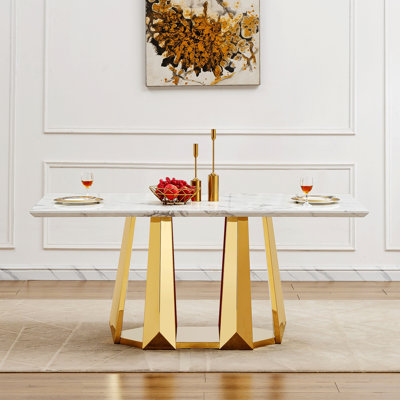 Dining Table For 6 People, Rectangle Dining Table With Stainless Steel Base