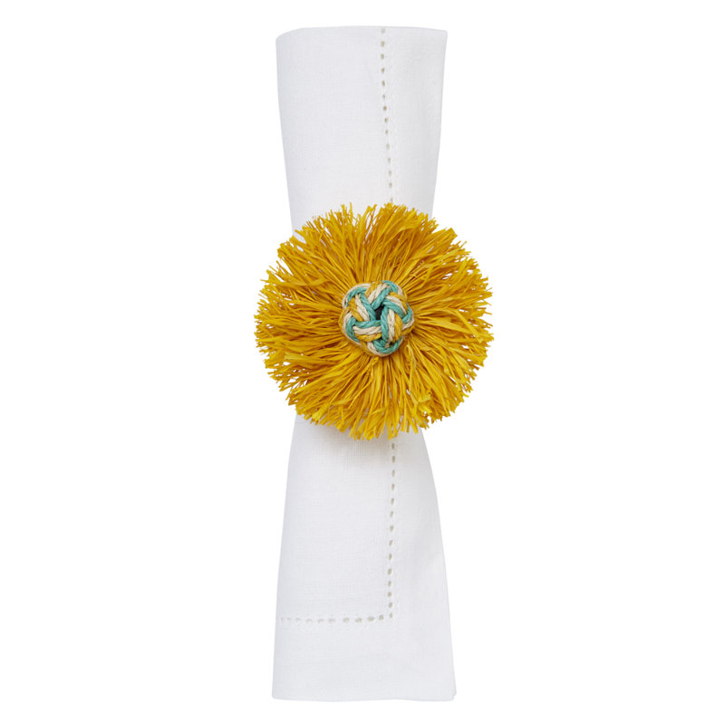 Handcrafted Mustard Raffia Napkin Rings with Woven Knots (Set of 4)