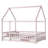 Pearl House Floor Wooden Bed with Roof Frame & Safety Guardrails-385739325