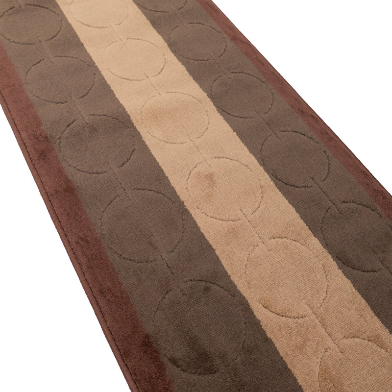 Antibacterial Soft Pile Anti Slip Indoor Runner Rug Geometric Circles Beige Design for Hallway Stairway, Runner 2'6" x 30'