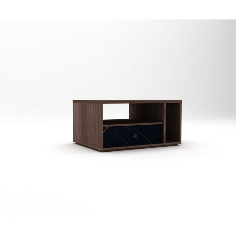  Coffee Table With Drawer – Marble-Look Accent & Open Shelf, 31.1″ W × 23.2″ D × 15.7″ H