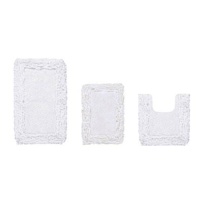 Courson Premium 100% Cotton 3-Piece Bath Rug Sets with Spray Latex Backing, Machine Washable, Luxurious Ruffle Pattern Super Absorbent & Tufted Weave Bath Mat for Bathroom