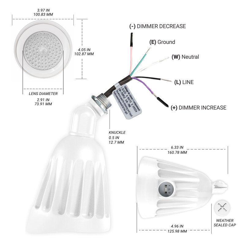 White Adjustable LED Bullet Flood Light with Knuckle Mount