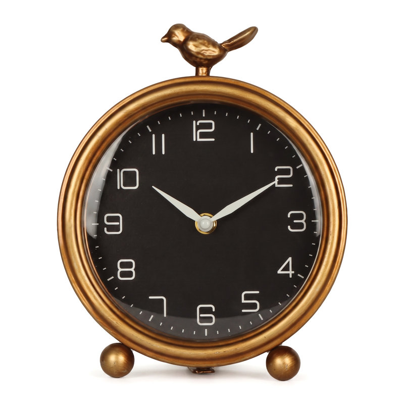 Horloge de table décorative vintage ENDORDAKA, motif oiseau, silencieuse, en métal fer, finition or antique, idéale pour le salon, la chambre à coucher, le bureau ou toute autre pièce de la maison. Cadeau parfait pour une pendaison de crémaillère.