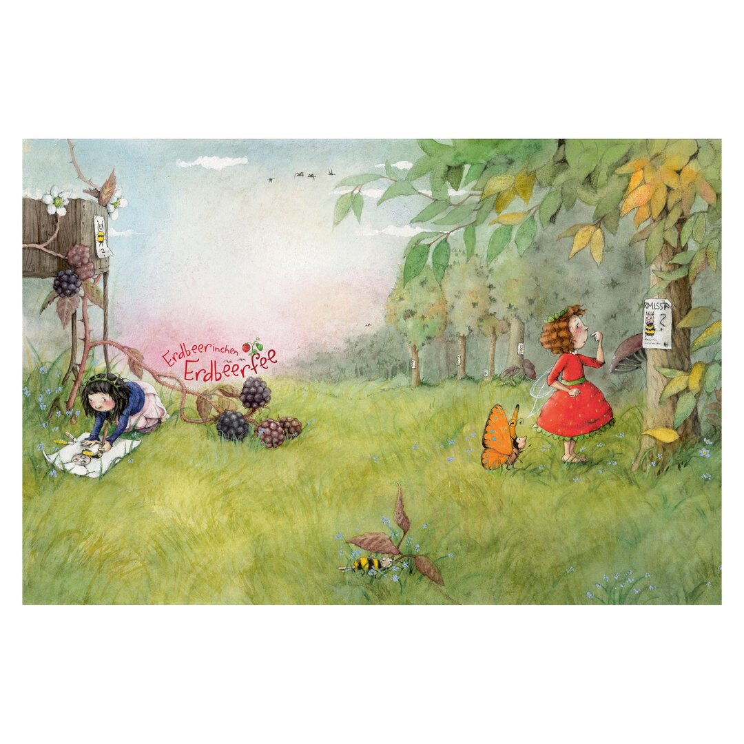 Strukturierte Fototapete Strawberry Fairy – Missing Bee 2,25 m x 336 cm