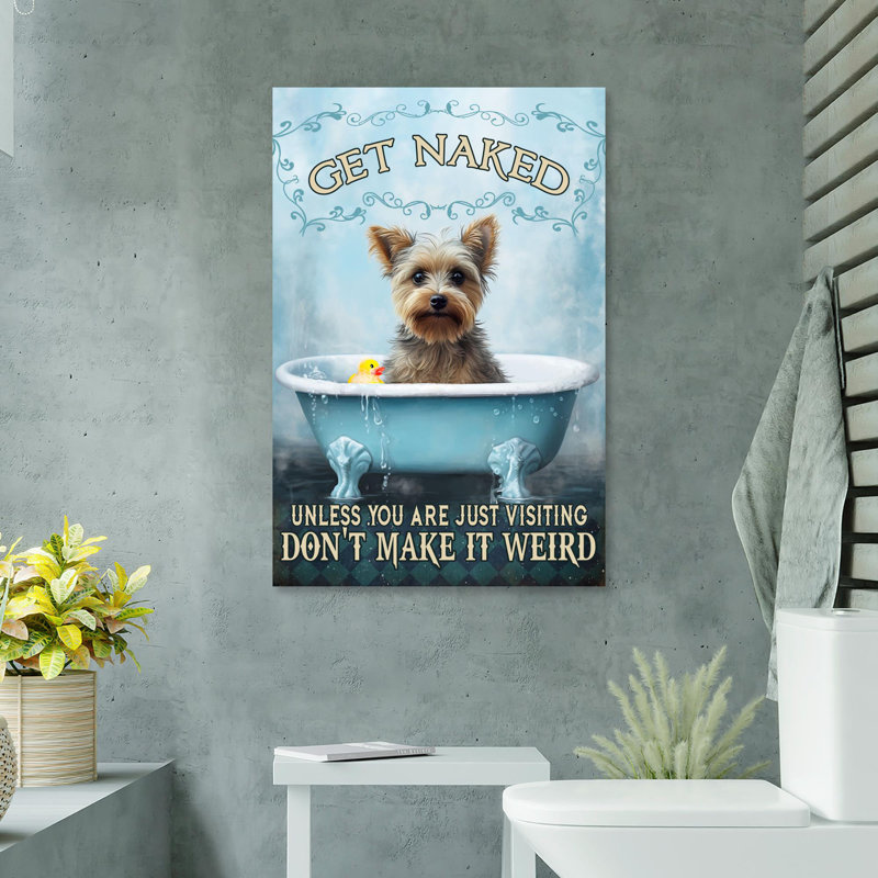 Yorkshire terrier avec canard en plastique, H 20 po x l 16 po x P 2 po