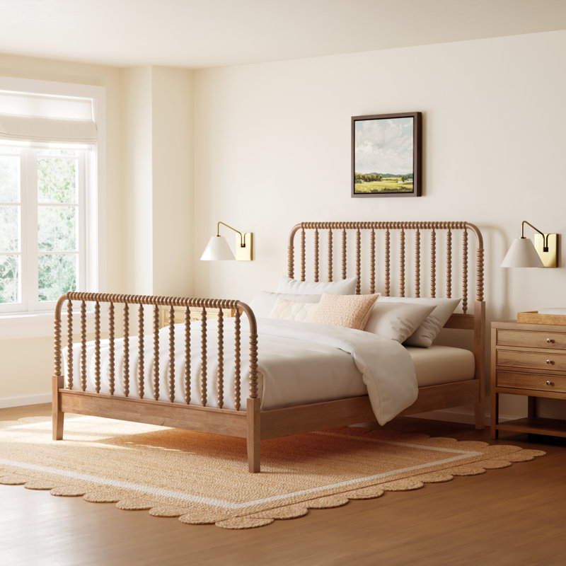 Louisa Solid Wood Spindle Bed, Queen, Honey