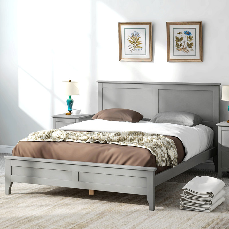 Wood Platform Bed, Gray, Queen