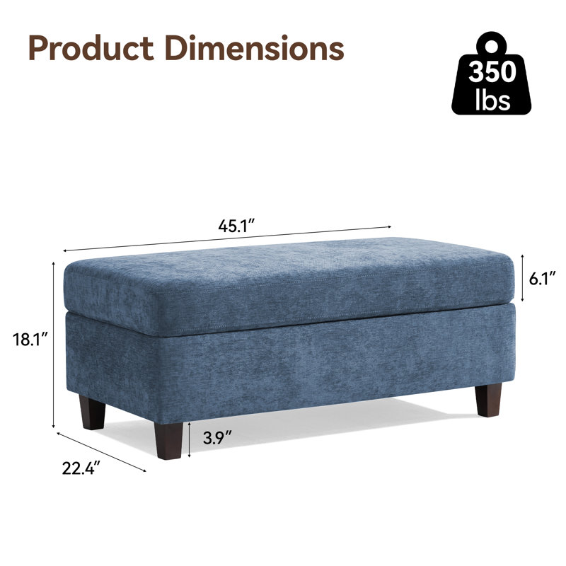 Multi-Functional Ottoman Bench for Living Room, Flip-Top Design with Wooden/Cushion Reversible Lid, Blue