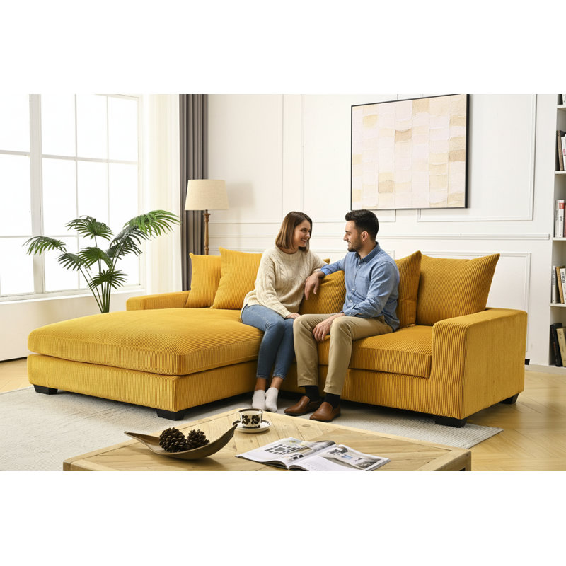 Corduroy L-Shaped Sectional, Left Hand Facing, Yellow Corduroy