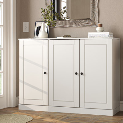 100% Solid Wood Shoe Storage Cabinet with Raised Panel Doors, Adjustable Shelves, Space Saving Modular Entryway Organizer, 48.5" W x 35.75" H