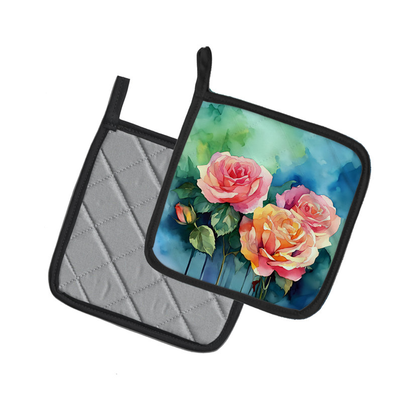 Roses de New York dans une paire d'aquarelles porte-casseroles