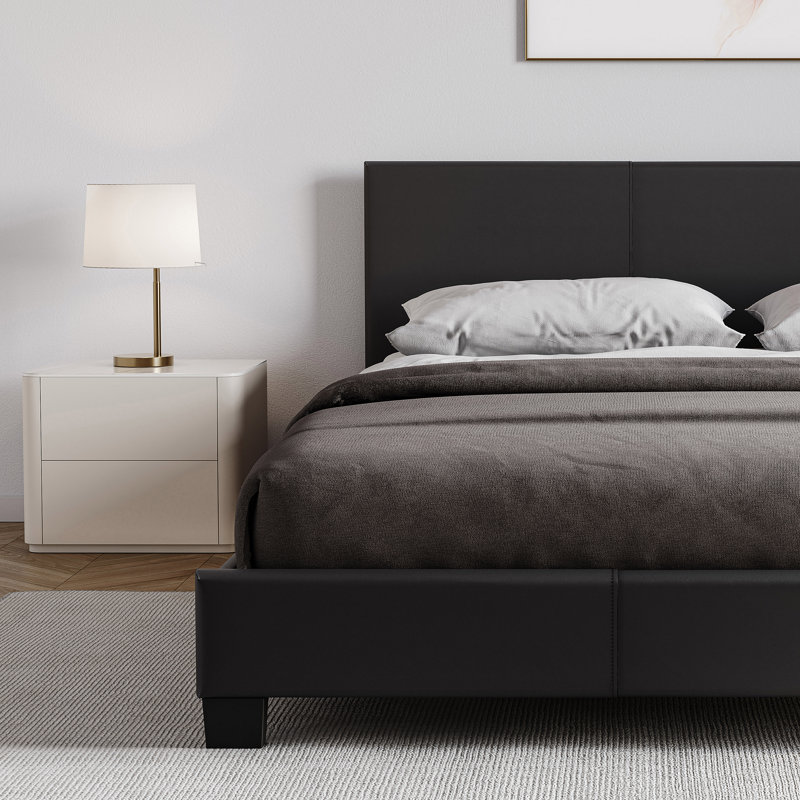 Scipio Upholstered Faux Leather Bed, UKFR Certified, Black, Kingsize (5')