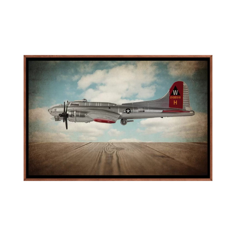 B17 Flying Fortress - Print on Canvas, Classic Brown Wood Framed, 66.04 cm H x 45.72 cm W
