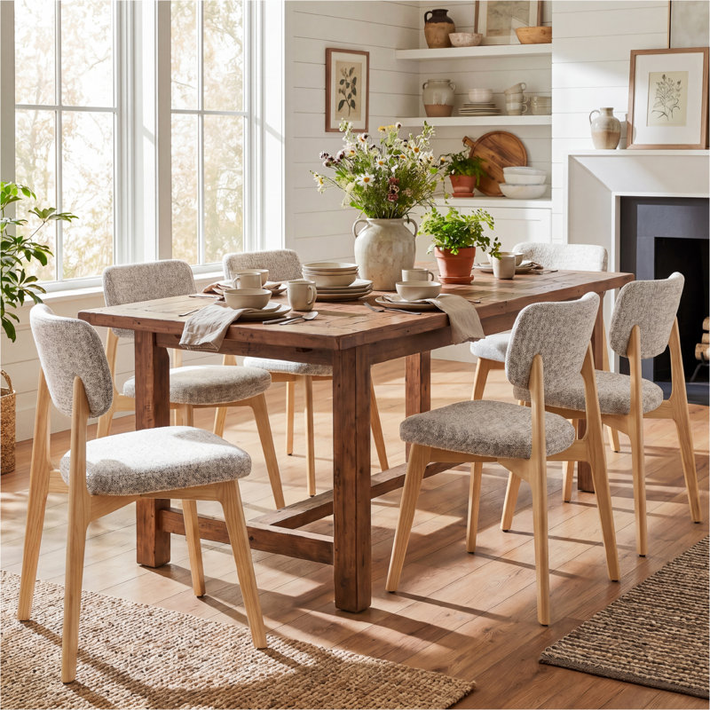 Chaise d'appoint rembourrée en bois massif, Bois naturel, Beige