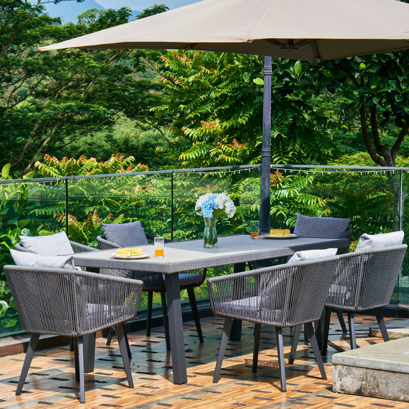 Rectangular Patio Dining Set with Cushions, 6