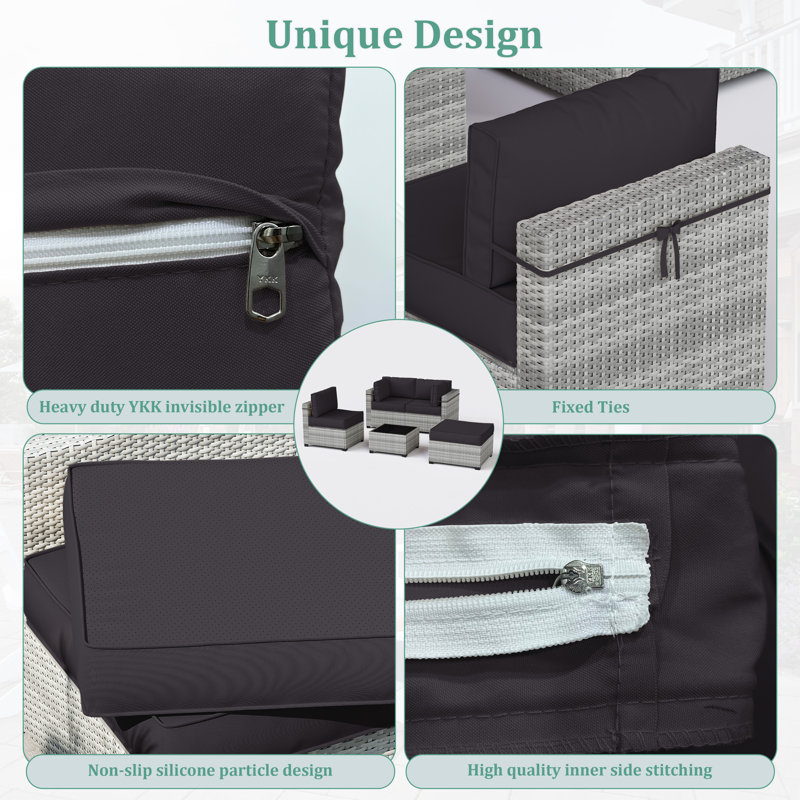 9-Piece Outdoor Cushion Cover Set (Set Of 3 Seats , 5 Backs, 1 Footrest)， Only Covers, Gray