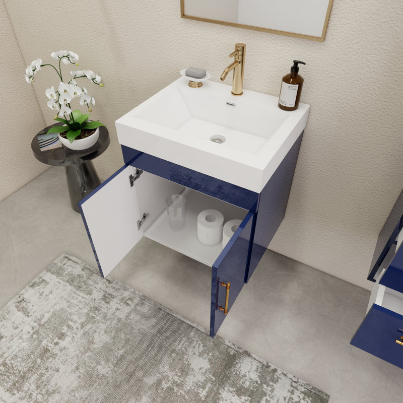 23.6" Wall-Mounted Single Bathroom Vanity Set, Night Blue