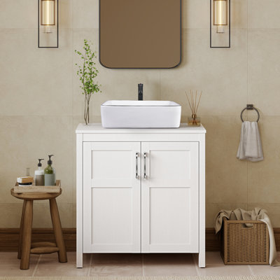 Ensemble de meuble-lavabo simple en bois l 30 po avec lavabo en céramique Quentrell