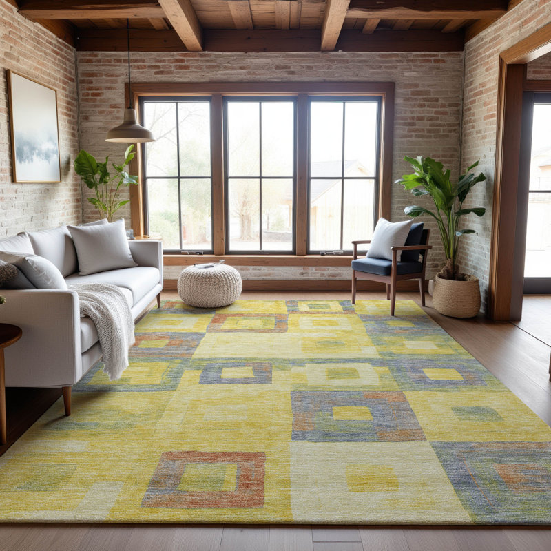 Tapis géométrique Premium lavable à la machine AMD1142, Rectangle 5 pi x 7 pi 6 po