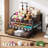 Coffee Bar Organizer for Countertop with Removable Dividers, Metal and Wood Coffee Station Organizer, K Cup Holder and Storage Basket for Pods, Syrup, Stirrers and Condiments