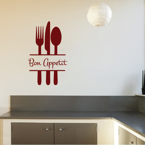 Décalcomanie murale de cuisine bon appetit, H 36 po x l 22 po x P 0,01 po, Rouge Dahlia