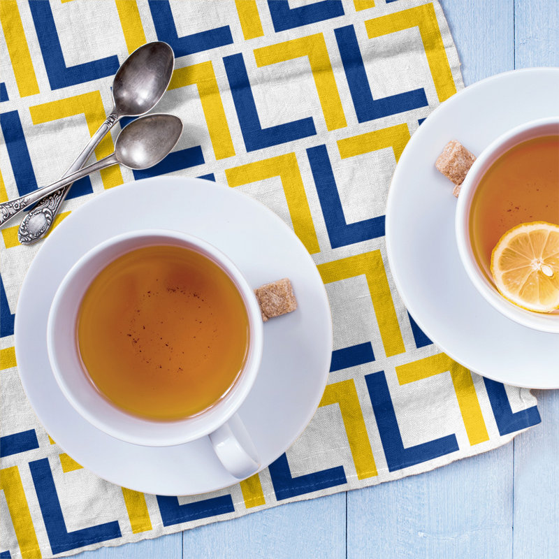 Tea Towel Kitchen Towel, Polyester, White/Royal Blue/Gold