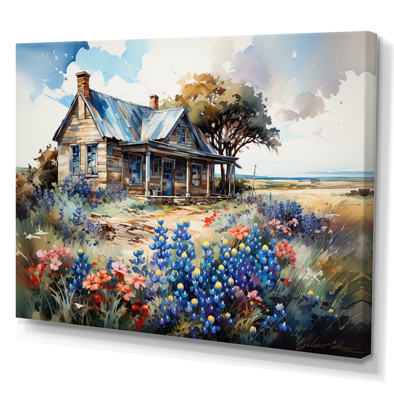 «Blue Bonnets Farm Charm» sur toile, H 24 po x l 32 po x P 1 po, Toile tendue