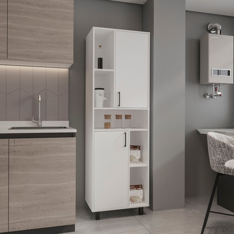 Pantry Cabinet With Two Doors And Multiple Storage Compartments, White