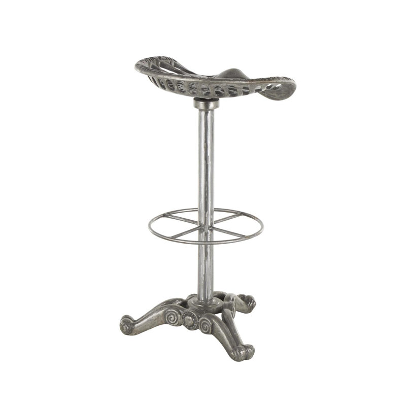 Cole And Grey Metal Weathered Antique Cast Iron Scroll Bar Stool With Cutout Textured Seat And Footrest
