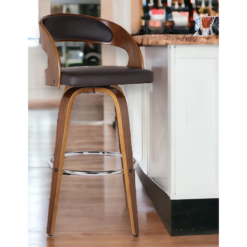 Chaise de bar 26 po à hauteur de comptoir pivotante en faux cuir brun et bois massif