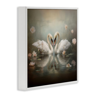 Cygnes romantiques dans un étang floral, estampe numérique, design par Arlington Prints