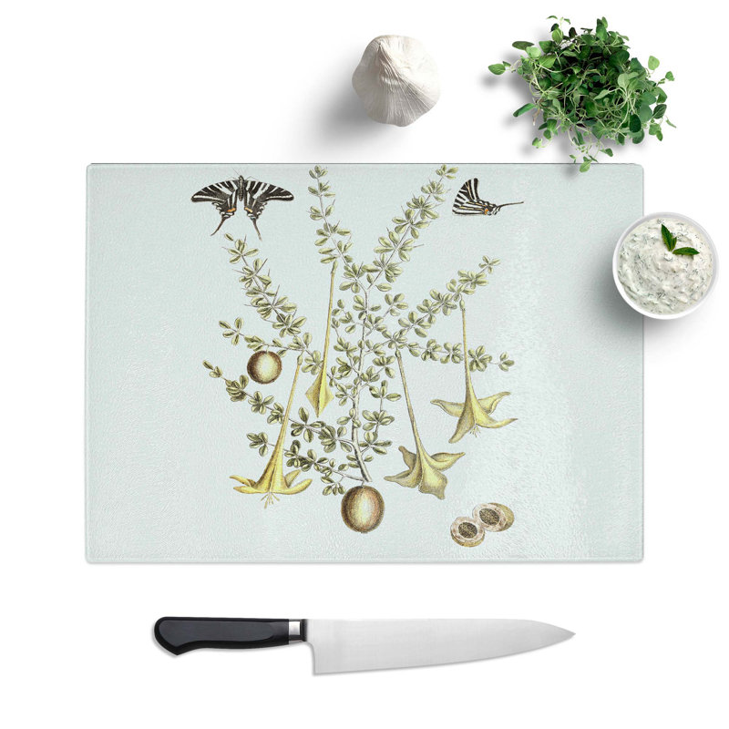 Tempered Glass Butterflies & Flowers Chopping Board, 28.5 cm W x 20 cm L