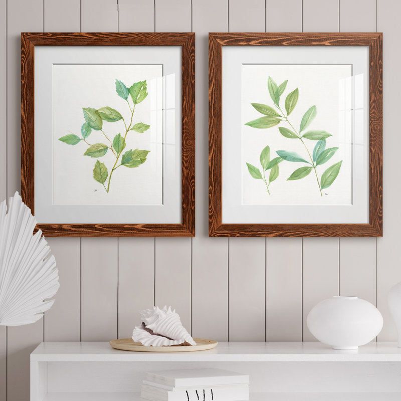 Printemps verts I - ensemble de 2 reproductions d'art, H 20 po x l 17 po x P 1 po, Papier avec cadre érable, Blanc