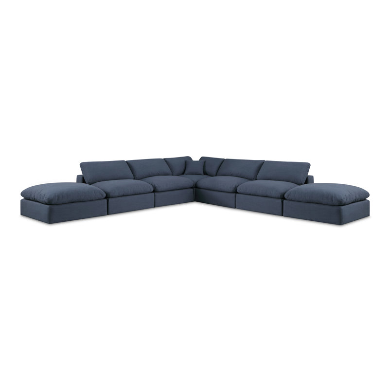 Canapé modulaire en velours 160 po conforme à la norme CAL117, Tissu texturé en lin bleu marine