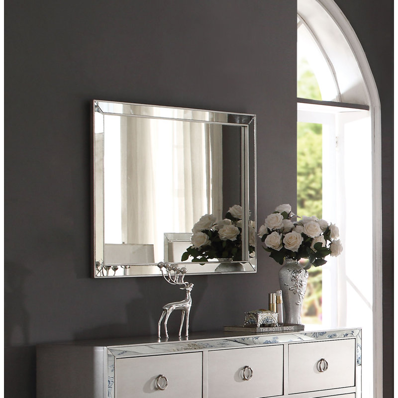 Commode double 7 tiroirs avec miroir Maineville, Platinum