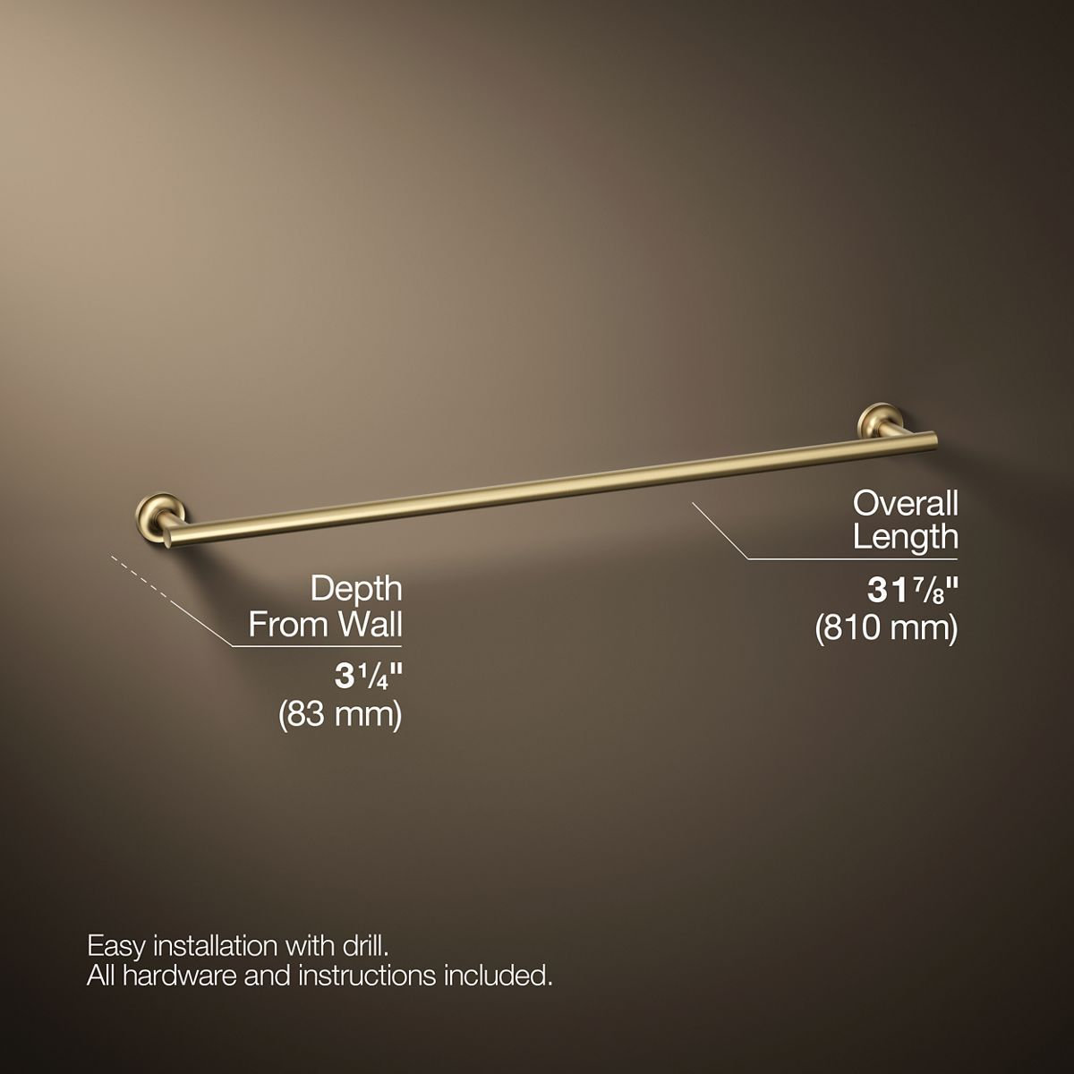 Purist 30" Wall Mounted Towel Bar, Vibrant Brushed Moderne Brass, 1.88" H x 30" L x 3.25" D