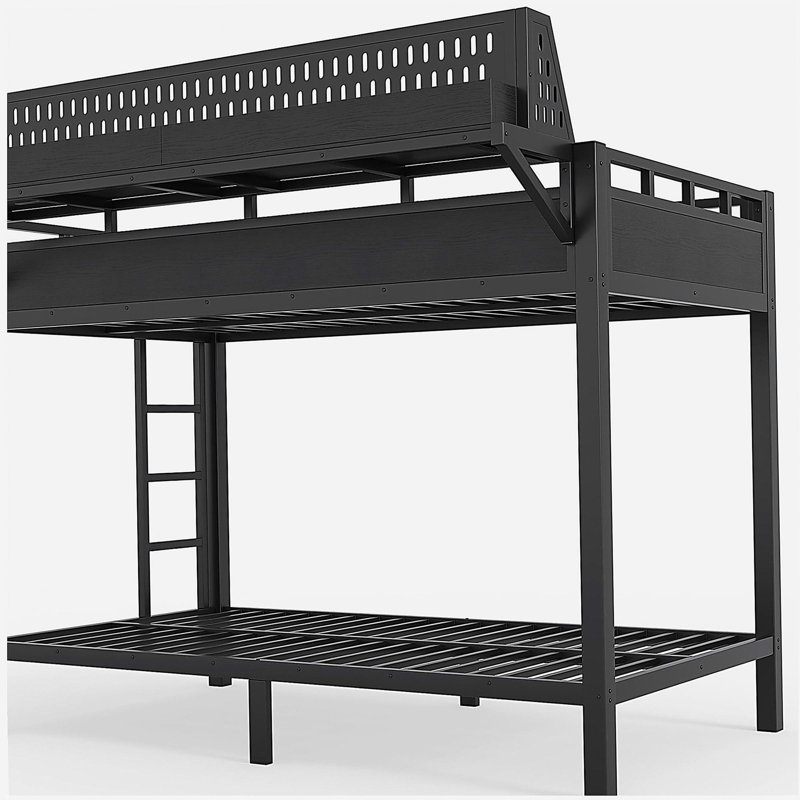 Twin XL over Twin XL Size Metal Bunk Bed with Storage Shelves and Pegboard, Bunk Bed Frame with USB Ports and LED Lights, Space-Saving, for Teens and Adults, Black