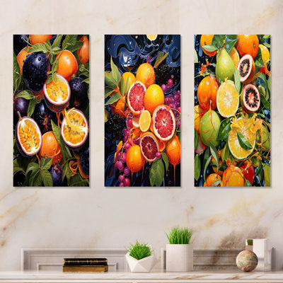 Electric Ebony Passionfruit Pulse - Fruits Canvas Art Print Set Of 4