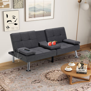 Jamilah 65.4"Wide Modern Soft Upholstered Recilning Convertible Sofa with Console