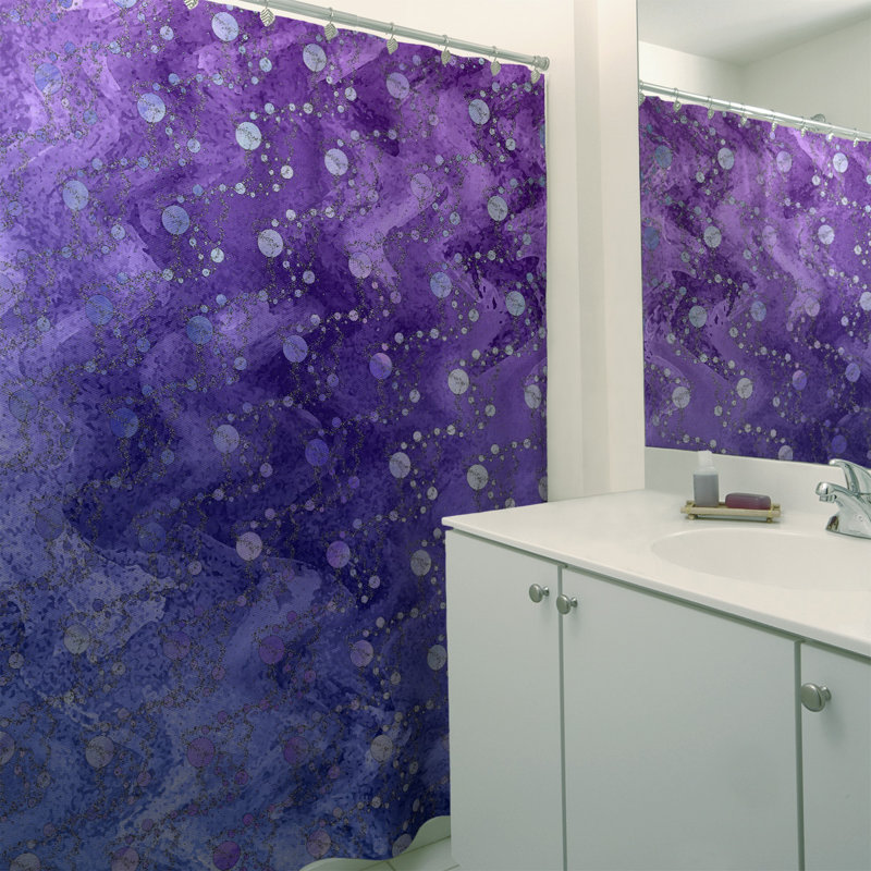 Rideau simple en planètes et étoiles, Bleu / dégradé mauve