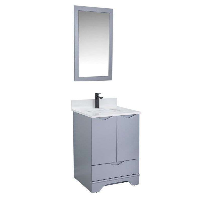 Ensemble de meuble-lavabo simple 23,6 "avec miroir Kyen, gris