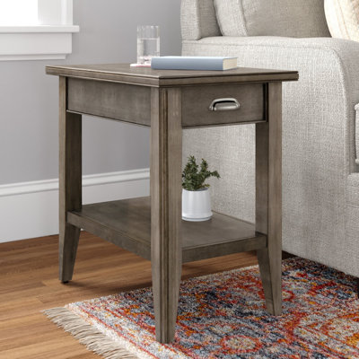 Solid + Manufactured Wood Narrow End Table with Drawer