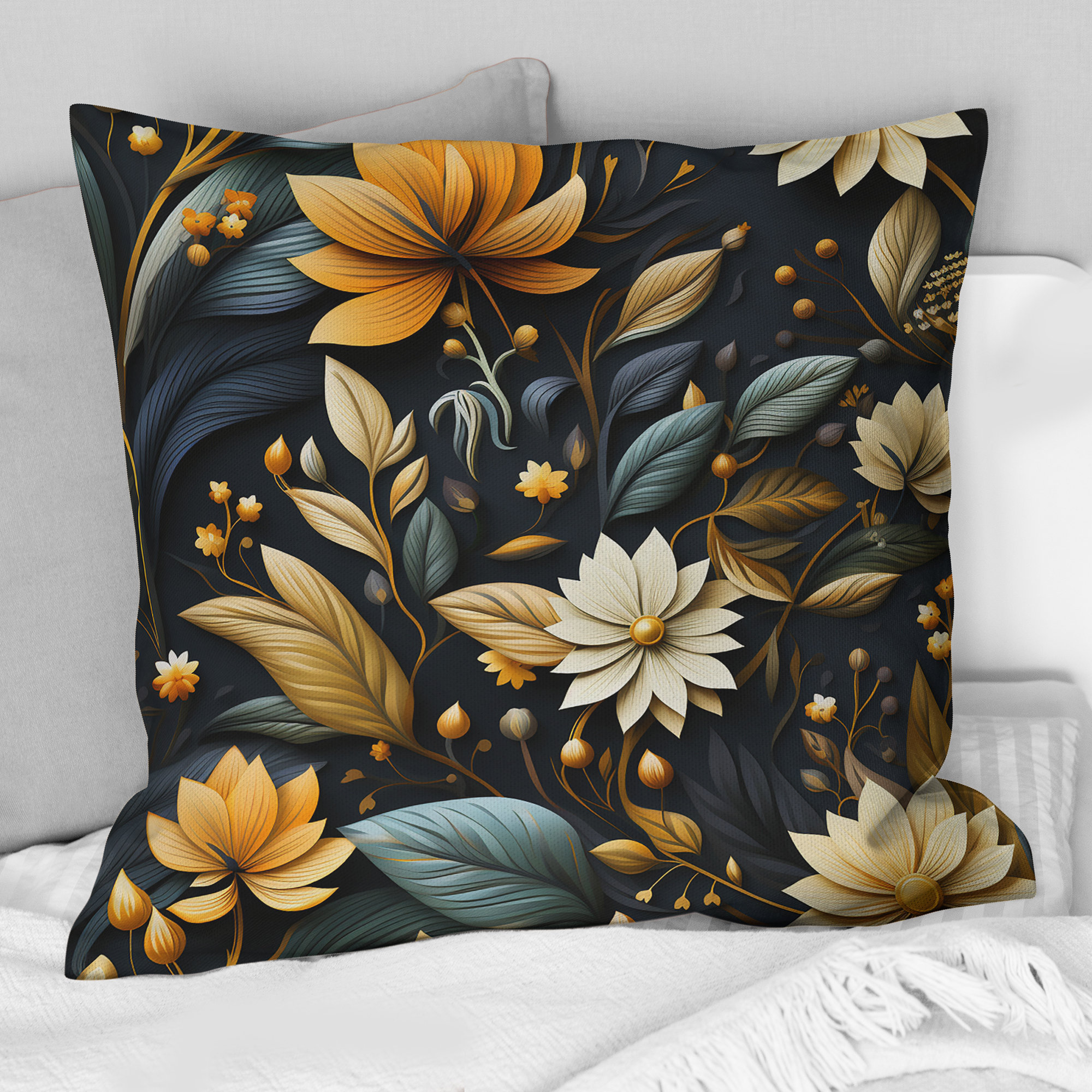 Designart Minimalist Cottage Florals in Autumn Hues Cottage Printed Throw Pillow, image size:2000x2000